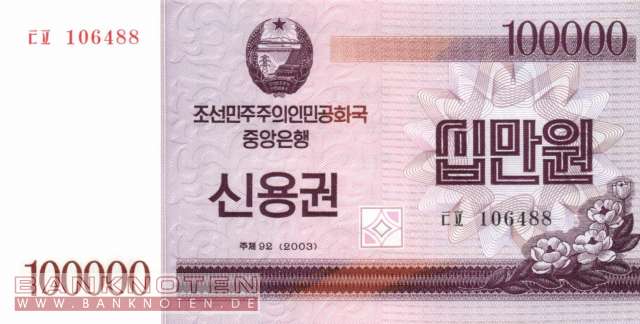 Nordkorea - 100.000  Won - Scheck (#057D_UNC)