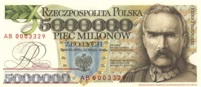 Polen - 5 Millionen Zlotych - offizieller Nachdruck (#901a_UNC)