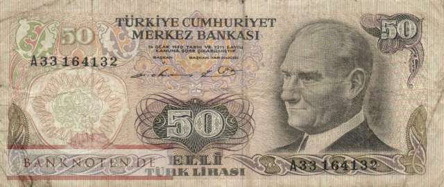 Türkei - 50  Lira (#188-1-1_VG)