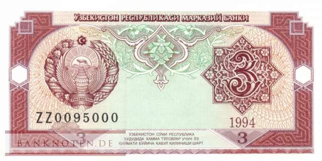 Usbekistan - 3  Sum - Ersatzbanknote (#074a-1R_UNC)