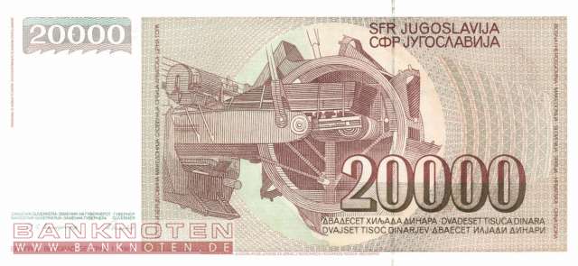 Jugoslawien / Yugoslavia   20000 Dinara 1987   P.95 UNC  