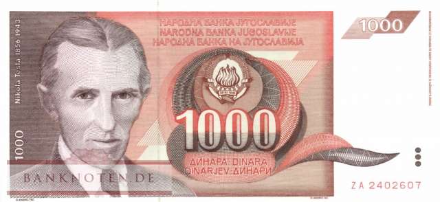 Jugoslawien - 1.000  Dinara - Ersatzbanknote (#107R_UNC)