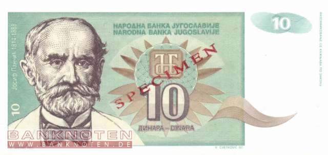 Yugoslavia - 10  Dinara - SPECIMEN (#138s1_UNC)