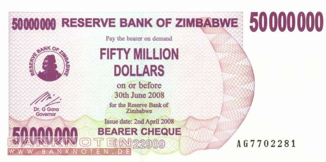 Zimbabwe - 50 Millionen Dollars (#057_UNC)