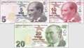 Türkei: 5 - 20 Lira (3 Banknoten)